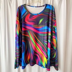 Women's Long Sleeve Bright Neon Swirling Multicolor Pullover Top 5X